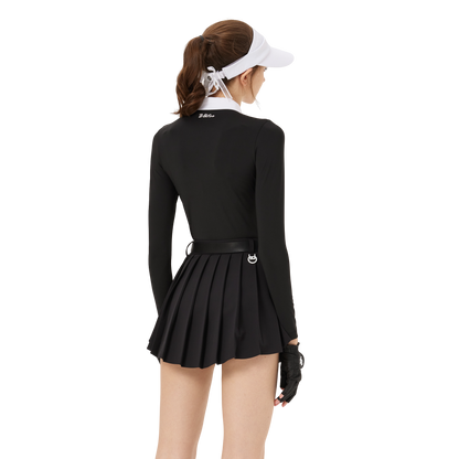 BLKTEE double-layer neck V-neck women's long sleeves (black)