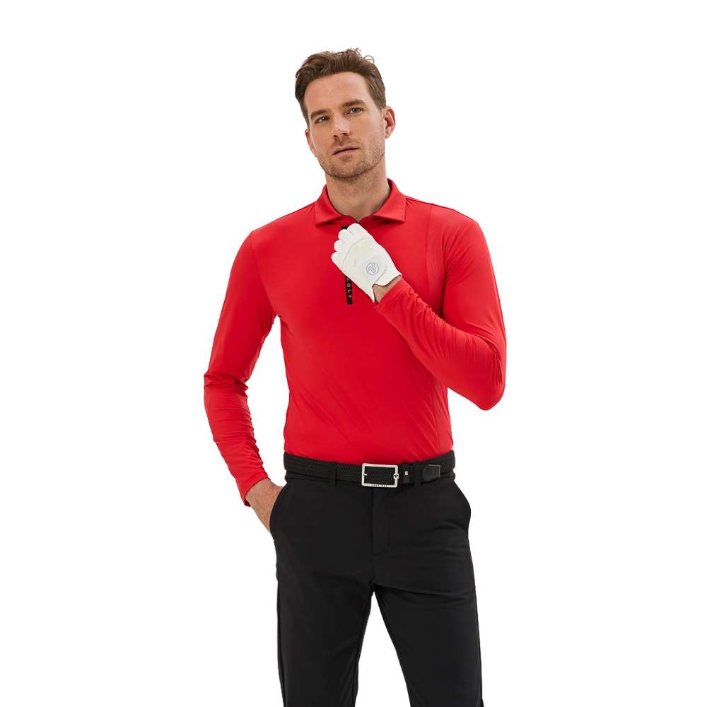 TEETIMES color-blocked placket men's long sleeves (red)