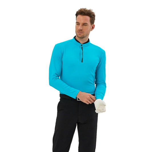 TEETIMES high elastic double beads small stand collar men's long sleeves (turquoise blue)