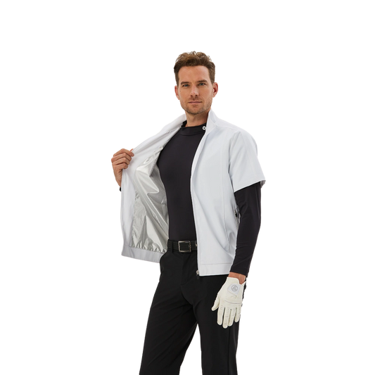 TEETIMES hidden grid stretch windbreaker short-sleeved vest (white)